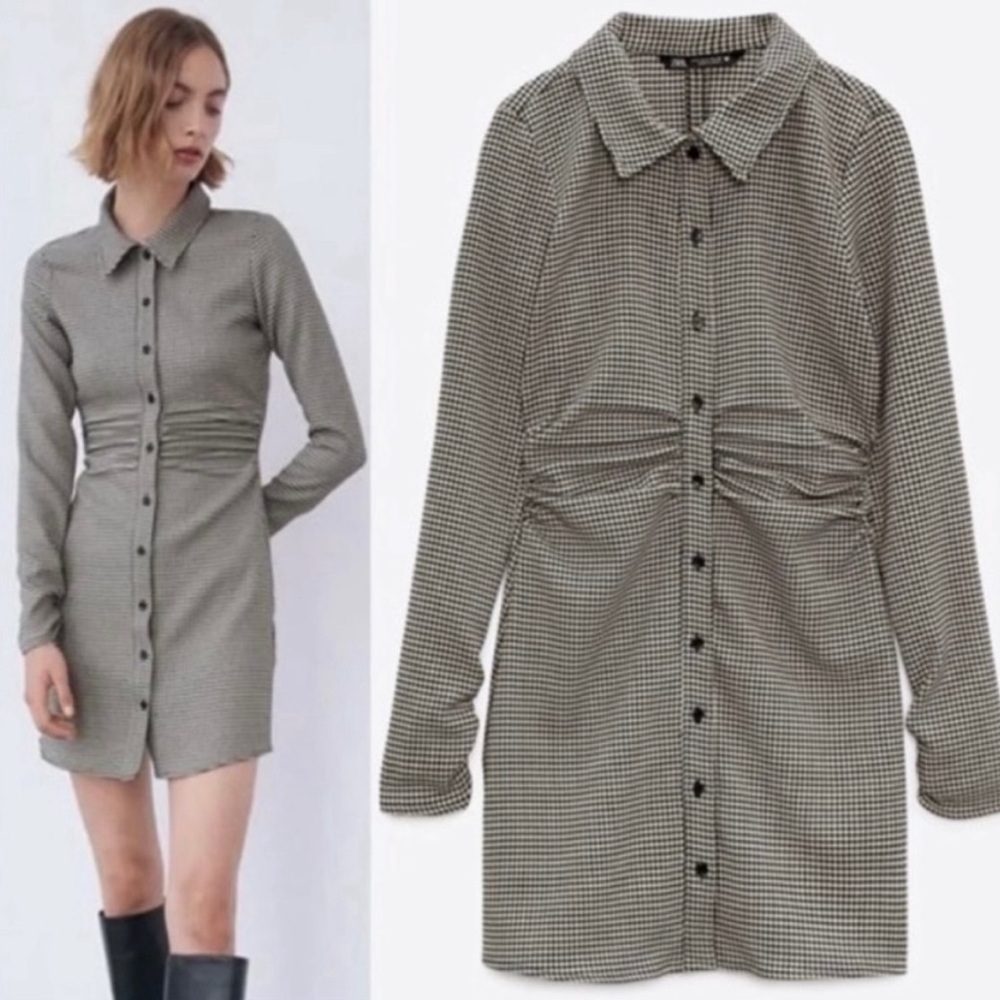 Zara houndstooth button up dress size XS